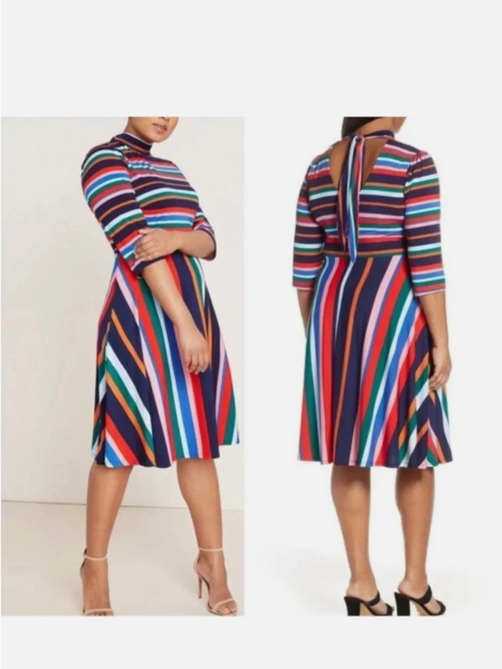 ELOQUII Rainbow Stripe Printed Fit and Flare Dress - Size 14